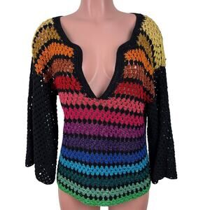 Rose Carmine RARE Crochet Knit Sweater Rainbow Colorful Metallic size 1